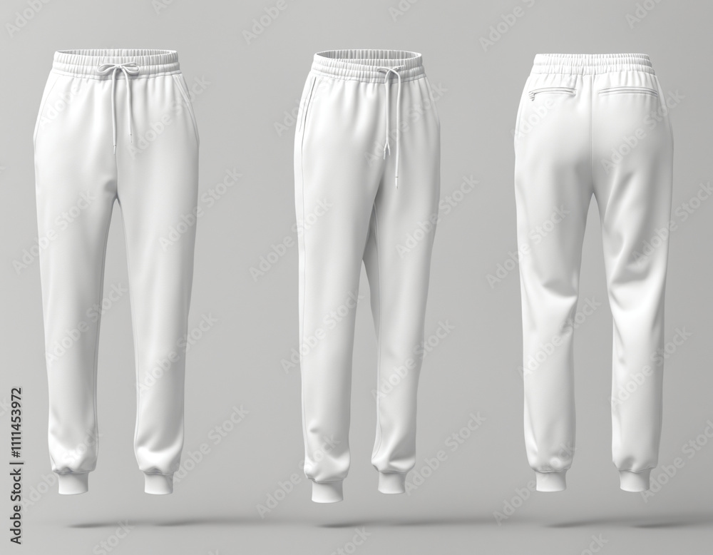 Blank white joggers mockup in grey background.
Blank white joggers mockup in grey background.