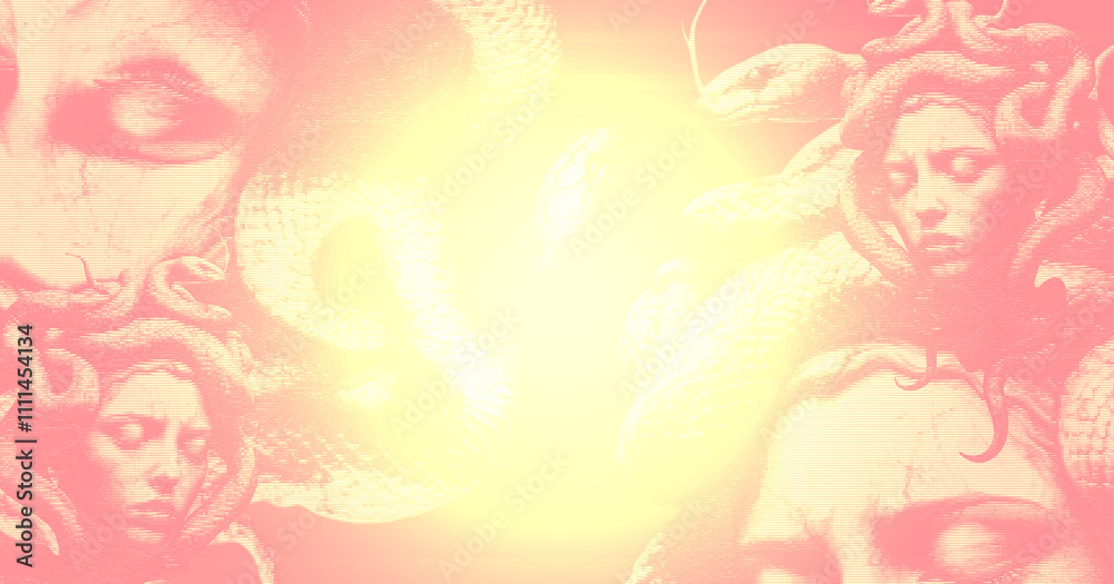 Abstract aesthetic background with medusa image shape with 1969 theme Abstract aesthetic background with medusa image shape with 1969 theme