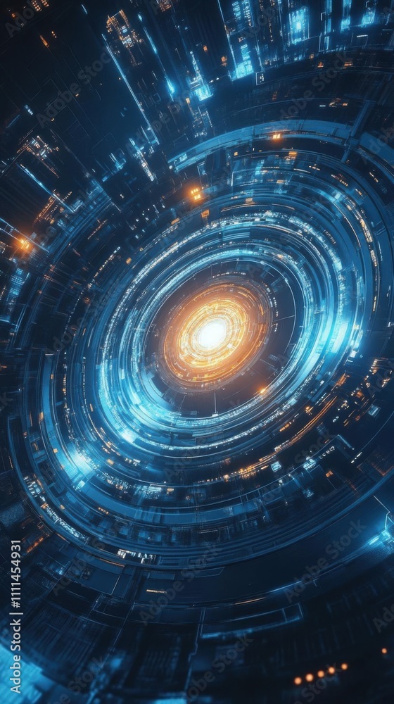 Digital Rings: Futuristic Data Streams Visualized with Glowing Circuits, Abstract Tech Concept