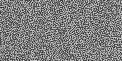 Turing reaction diffusion monochrome seamless pattern with chaotic motion .Linear design with biological shapes. Organic lines in memphis. abstract turing organic wallpaper background .	