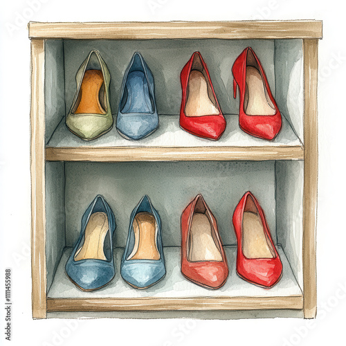 Shoe closet with colorful high heels in stylish design
