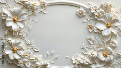 Elegant oval frame adorned with embossed daisy patterns and flowers