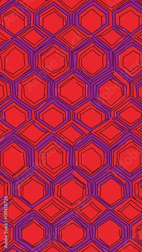 Purple Hexagon pattern hand drawn design on Red background illustration