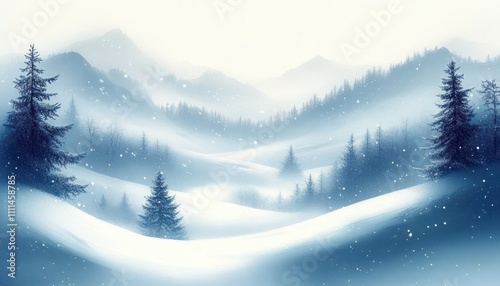 Winter Landscape Snowy Hills Soft Blue White Color Palette Serene Scene Tranquil Christmas Nature