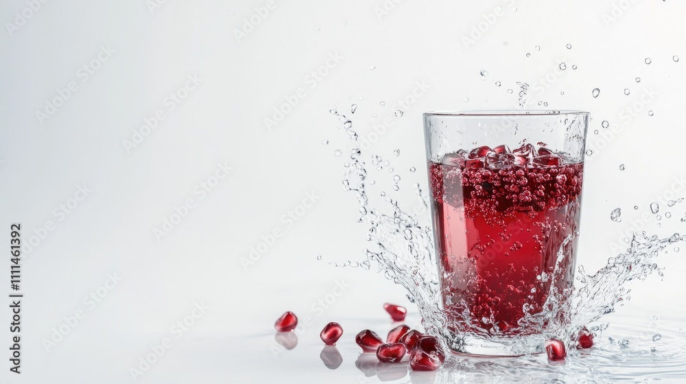 Pomegranate juice splashing in glass. Pomegranate juice splashing in glass.