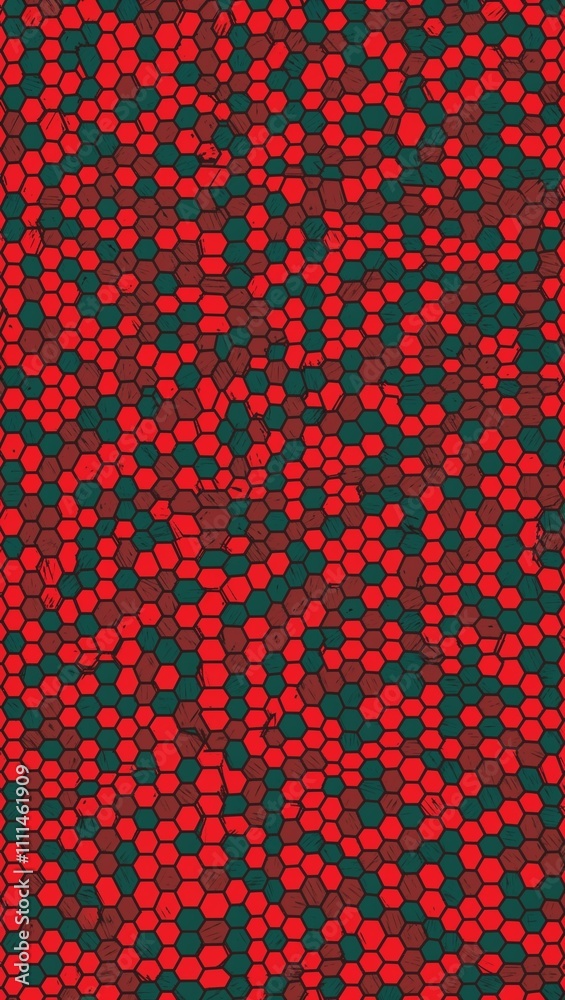 Red Hexagon pattern hand drawn design on Black background illustration Red Hexagon pattern hand drawn design on Black background illustration