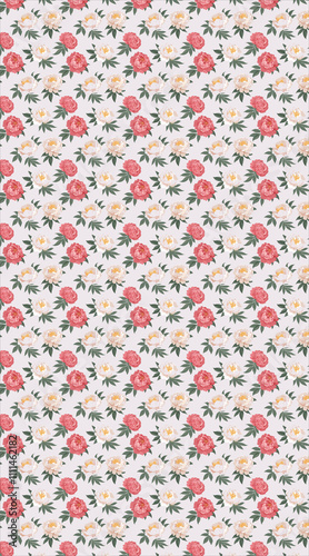 Charming Pink and White Rose Floral Pattern: A Delicate Digital Illustration. AI Generated