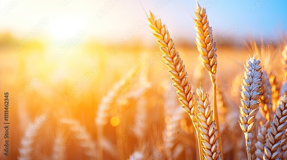 Golden wheat field illuminated by sunlight during a beautiful sunset Golden wheat field illuminated by sunlight during a beautiful sunset