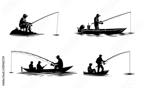 fishing silhouette set, isolated background