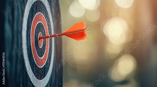 SEO relevance concept. A dart hitting the center of a target on a blurred background.