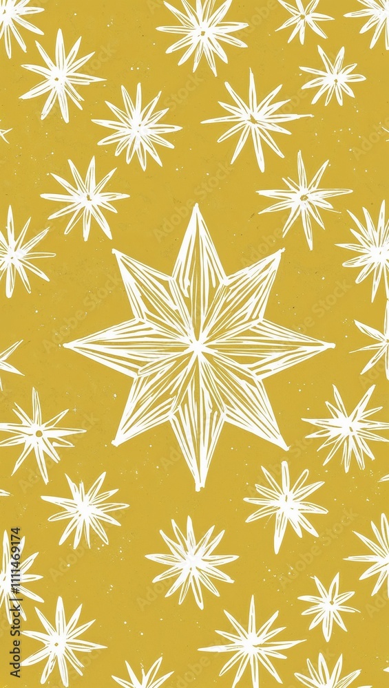 White Star pattern hand drawn design on Yellow background illustration White Star pattern hand drawn design on Yellow background illustration