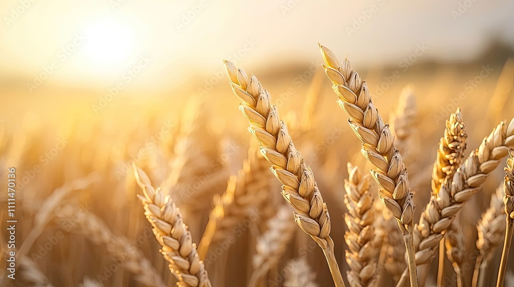 Golden wheat field illuminated by soft sunlight at sunset. Golden wheat field illuminated by soft sunlight at sunset.
