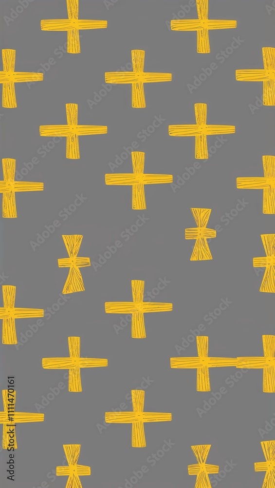 Fototapeta premium Yellow Cross pattern hand drawn design on Gray background illustration