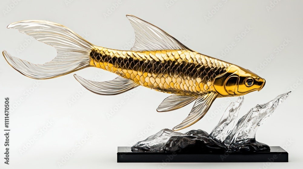 Gold fish sculpture on a crystal base. Gold fish sculpture on a crystal base.