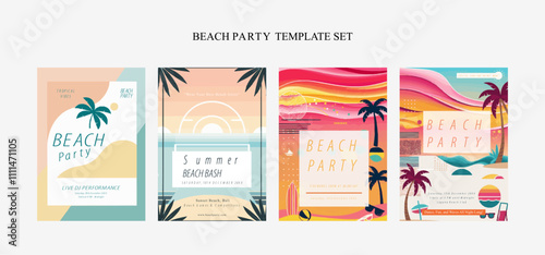 Beach Party Template set with minimalist Palm Trees
