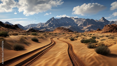 Desert Road Winding Through Arabian Mountains: A Breathtaking Landscape AI Generated