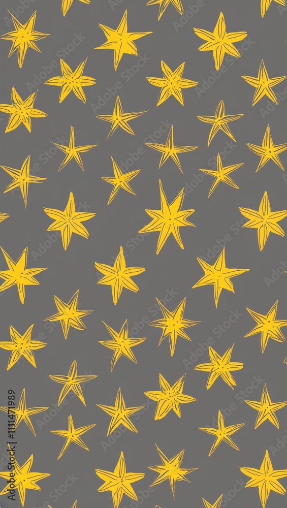Yellow Star pattern hand drawn design on Gray background illustration Yellow Star pattern hand drawn design on Gray background illustration