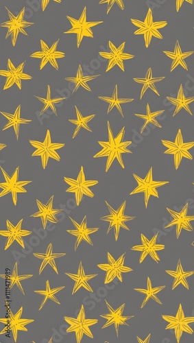 Yellow Star pattern hand drawn design on Gray background illustration