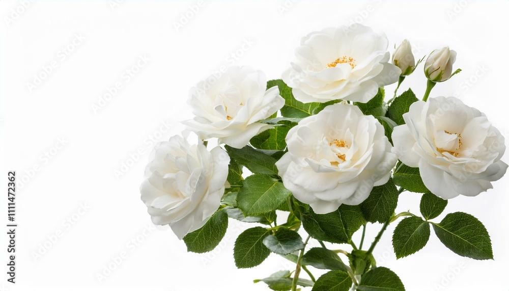 White flowers rose plant on isolated white background White flowers rose plant on isolated white background