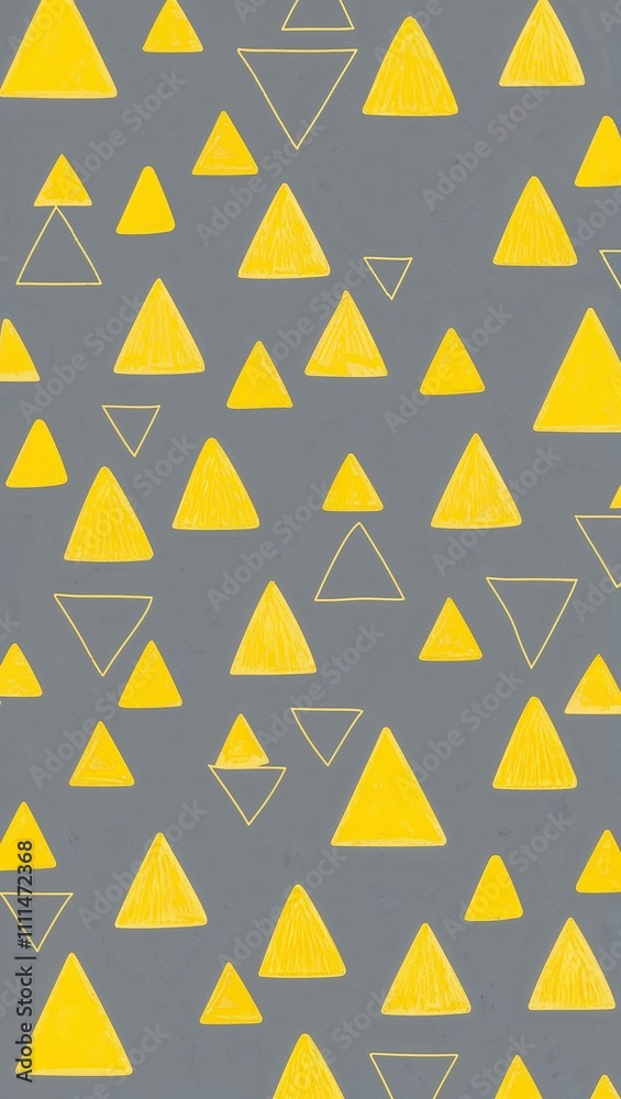 Yellow Triangle pattern hand drawn design on Green background illustration Yellow Triangle pattern hand drawn design on Green background illustration