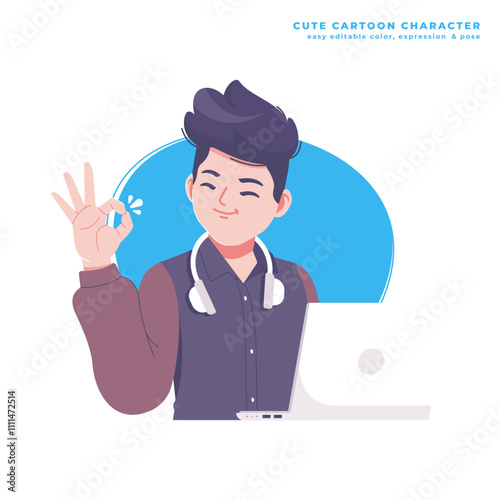 okay gesture businessman cartoon character