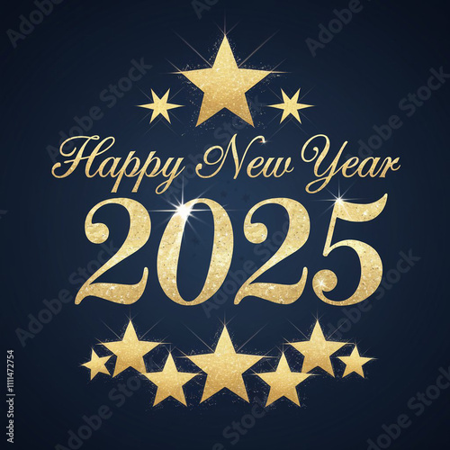 Happy New Year 2025 with gold stars and sparkles Ai generation