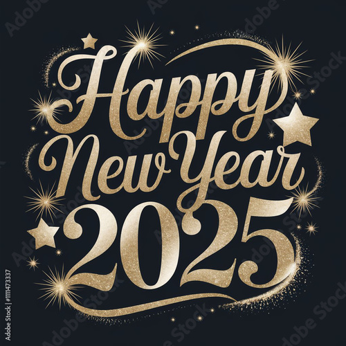 Happy New Year 2025 with gold stars and sparkles Ai generation