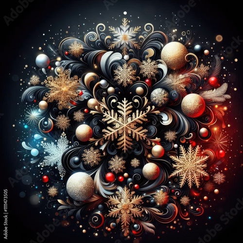 Wallpaper Mural black gold red blue green Christmas background with snowflakes and bokeh lights design Torontodigital.ca