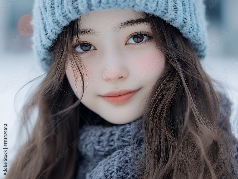 ニット帽と日本女性、Japanese woman、knit hat ニット帽と日本女性、Japanese woman、knit hat
