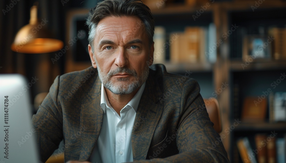Mature man, corporate and pc on desktop for executive job, internet connection and reading Mature man, corporate and pc on desktop for executive job, internet connection and reading