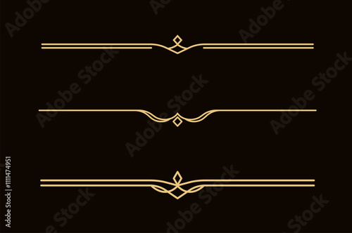 Set of Vintage decorative golden lines. text dividers. Gold line border. Lines separators, Borders, Vintage dividers, Underline elements. Vector illustration