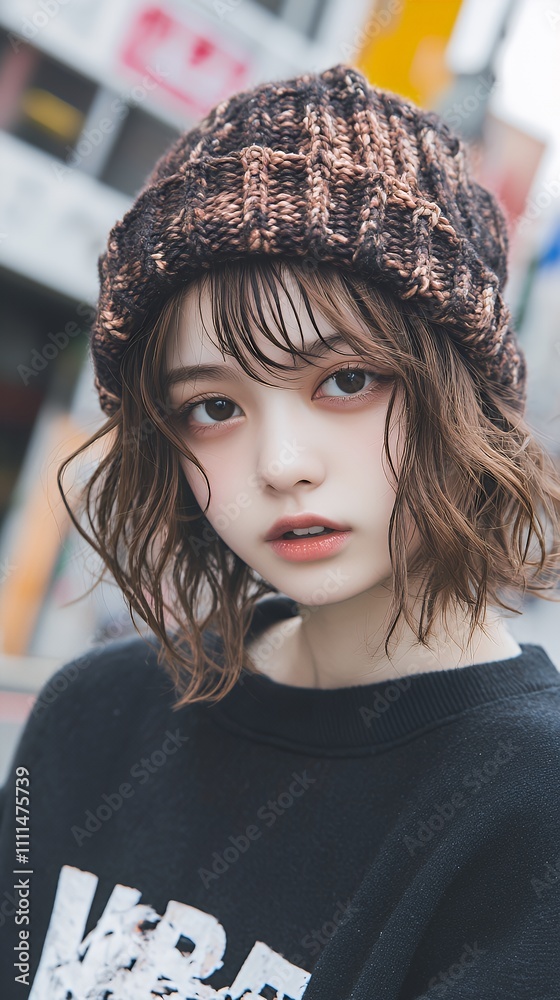 ニット帽と日本女性、Japanese woman、knit hat ニット帽と日本女性、Japanese woman、knit hat