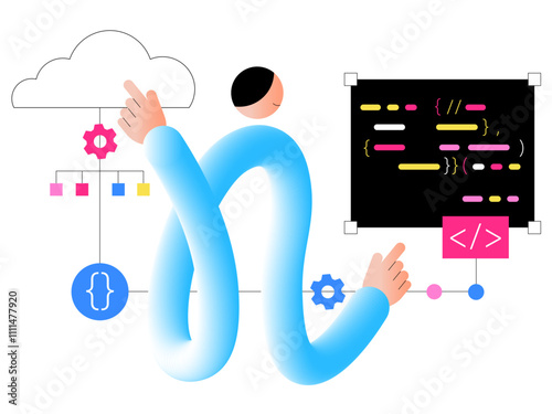 Man working with programming code
