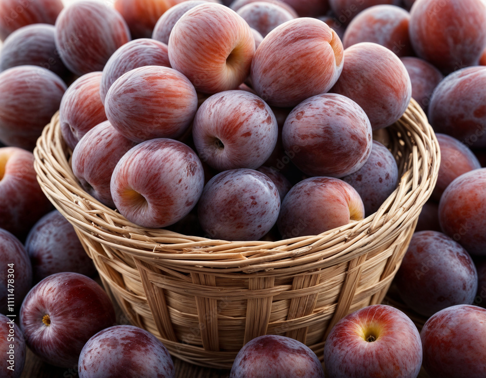 Obraz premium Fresh ripe plum white background, exotic fruit 