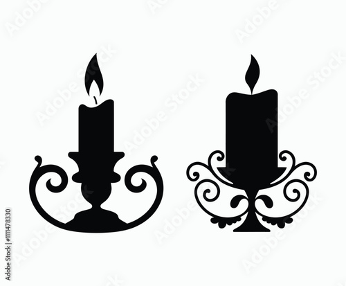 Ornate Candle Holder Silhouette Vector Template