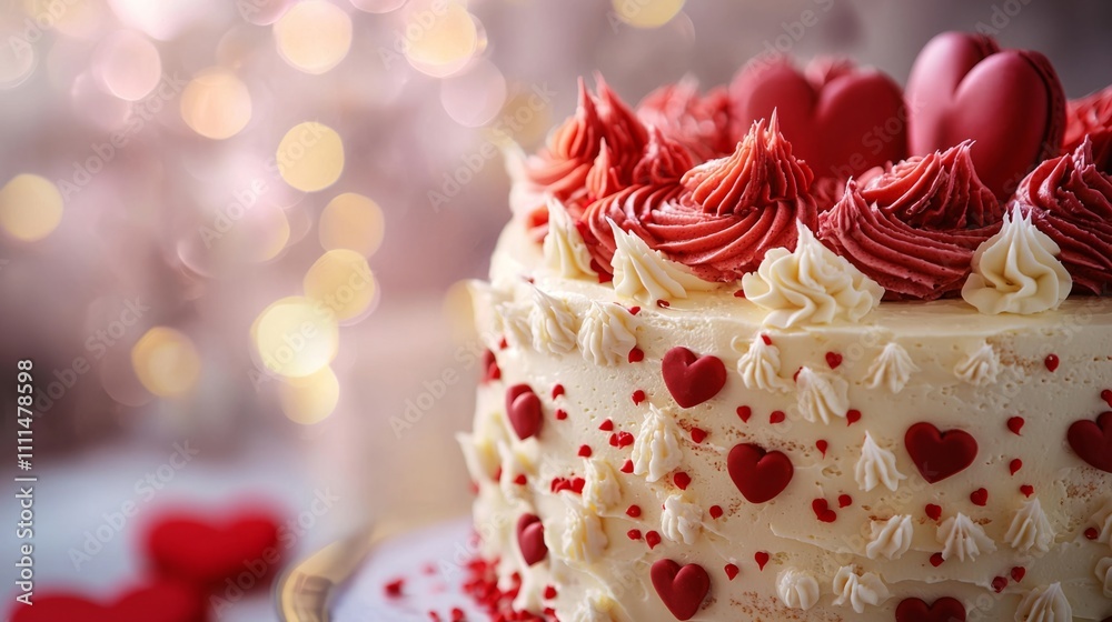 Fototapeta premium A beautifully decorated Valentines Day cake, romantic design, delicious details, sweet treat