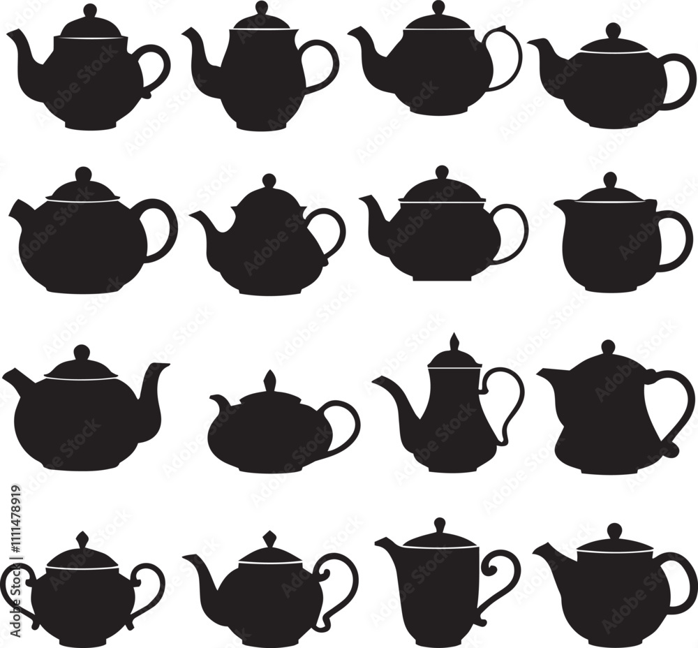 Kettle teapot silhouette set vector design ceramic illustration Kettle teapot silhouette set vector design ceramic illustration