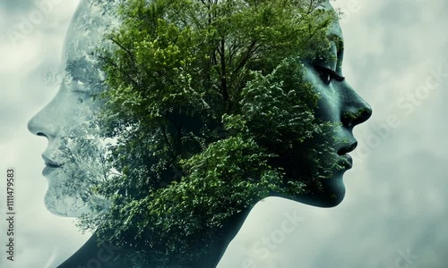 Nature's Embrace: A Double Exposure Portrait of Woman and Tree