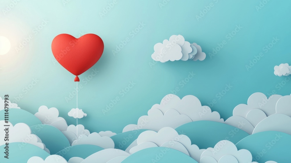 A heart-shaped balloon floating in the sky, romantic symbol, uplifting, cheerful, whimsical A heart-shaped balloon floating in the sky, romantic symbol, uplifting, cheerful, whimsical