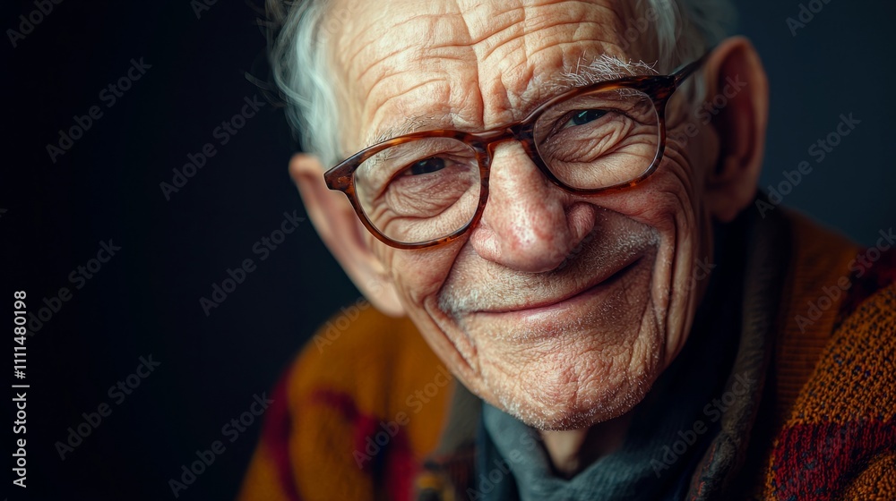 A portrait of a joyful elderly person, wrinkles of happiness, wise smile, serene expression A portrait of a joyful elderly person, wrinkles of happiness, wise smile, serene expression