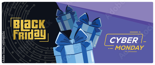 Black Friday and Cyber ​​Monday promotions with gift boxes.