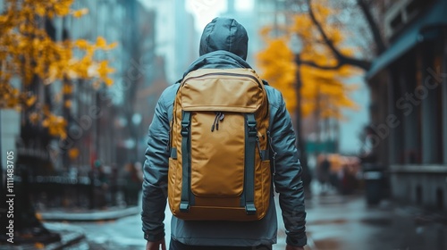 Backpacker Walking Through City