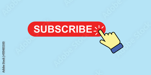 Subscribe button Bell, notification icon button and hand cursor click. Red button subscribe to channel social media, marketing, blog. Vector illustration for website, mobile app