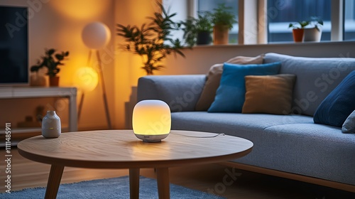 Wallpaper Mural Smart home setup with IoT device glow, showcasing automation, selective focus on smart tech, whimsical Fusion in a modern living room Torontodigital.ca