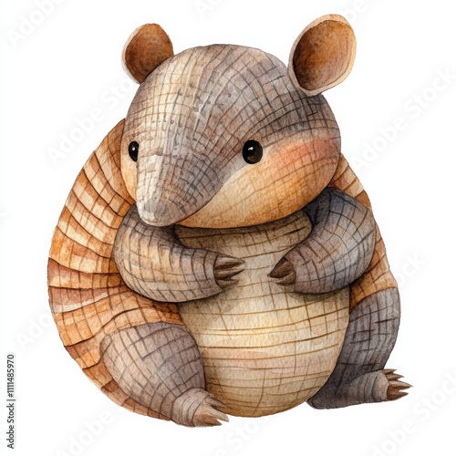 Watercolor illustration of cute armadillo doll, perfect for kids photo