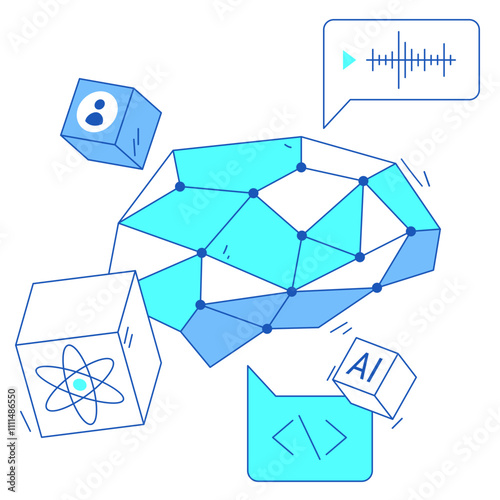 AI brain and icons for coding assistant