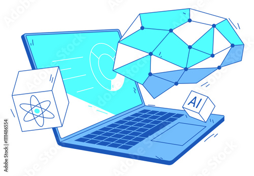 Laptop with AI brain and neural network
