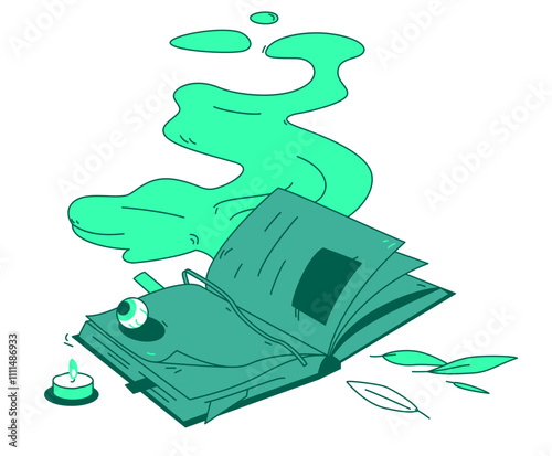 Book with magic spells and eyeball