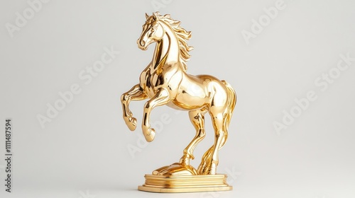 Golden horse statue on white background. photo