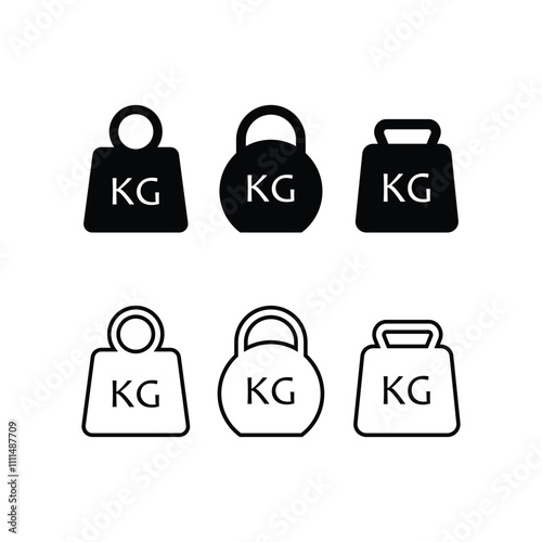 Weight icon set. Kg bell logo. Kettlebell, heavy sign. Iron dumbbell sumbol in vector